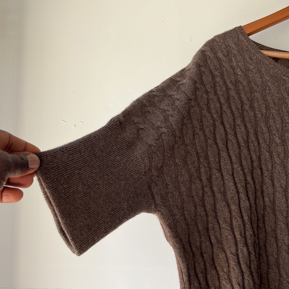 Garnet Hill 100% Cashmere Cable Knit Brown Sweater Size L - Picture 5 of 12
